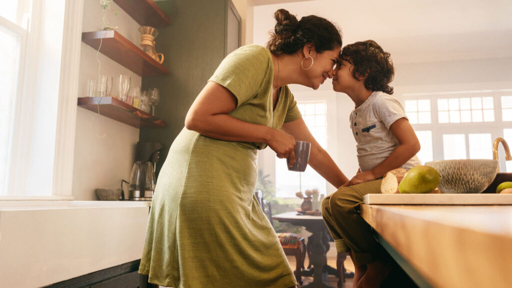 mother and son in kitchen