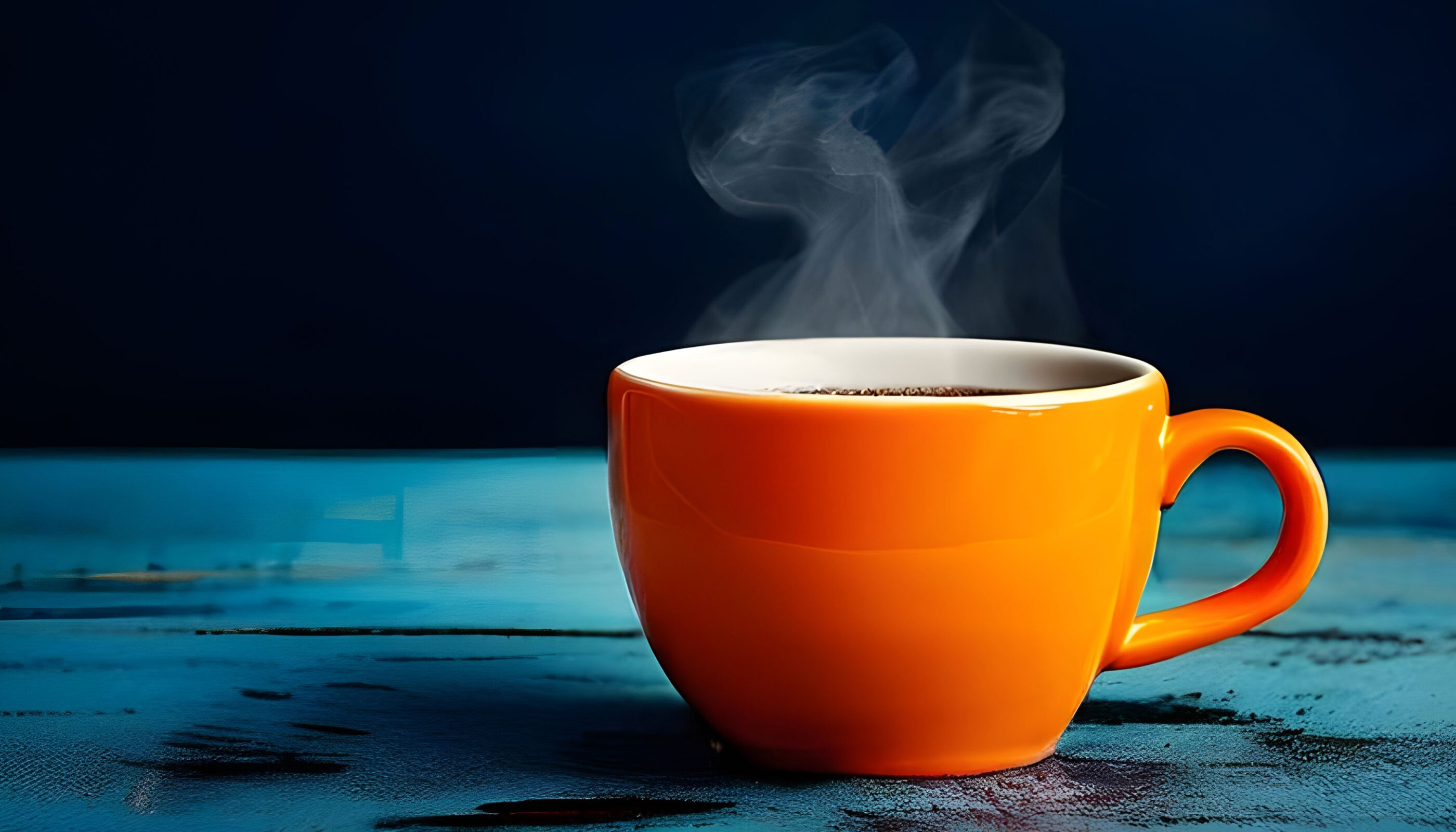 coffee in an orange mug on a table