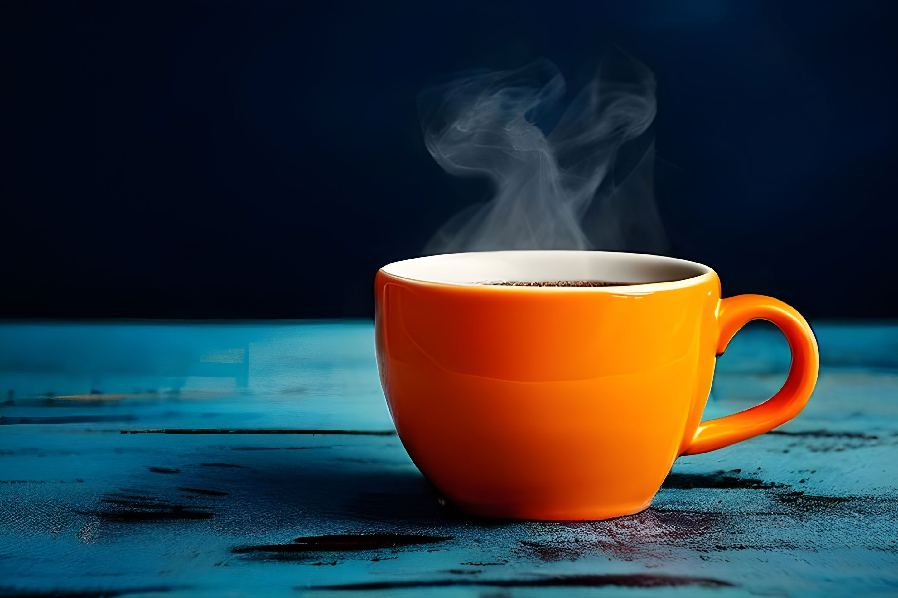 coffee in an orange mug on a table