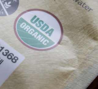 closeup of usda organic seal on product labeling