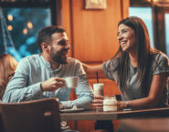 couple drinking coffee at a cafe