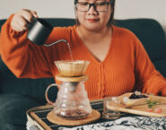 woman making pour over coffee